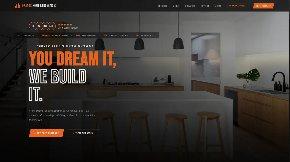 Orange Construction website