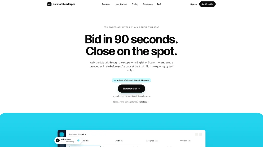 Estimate Builder Pro website